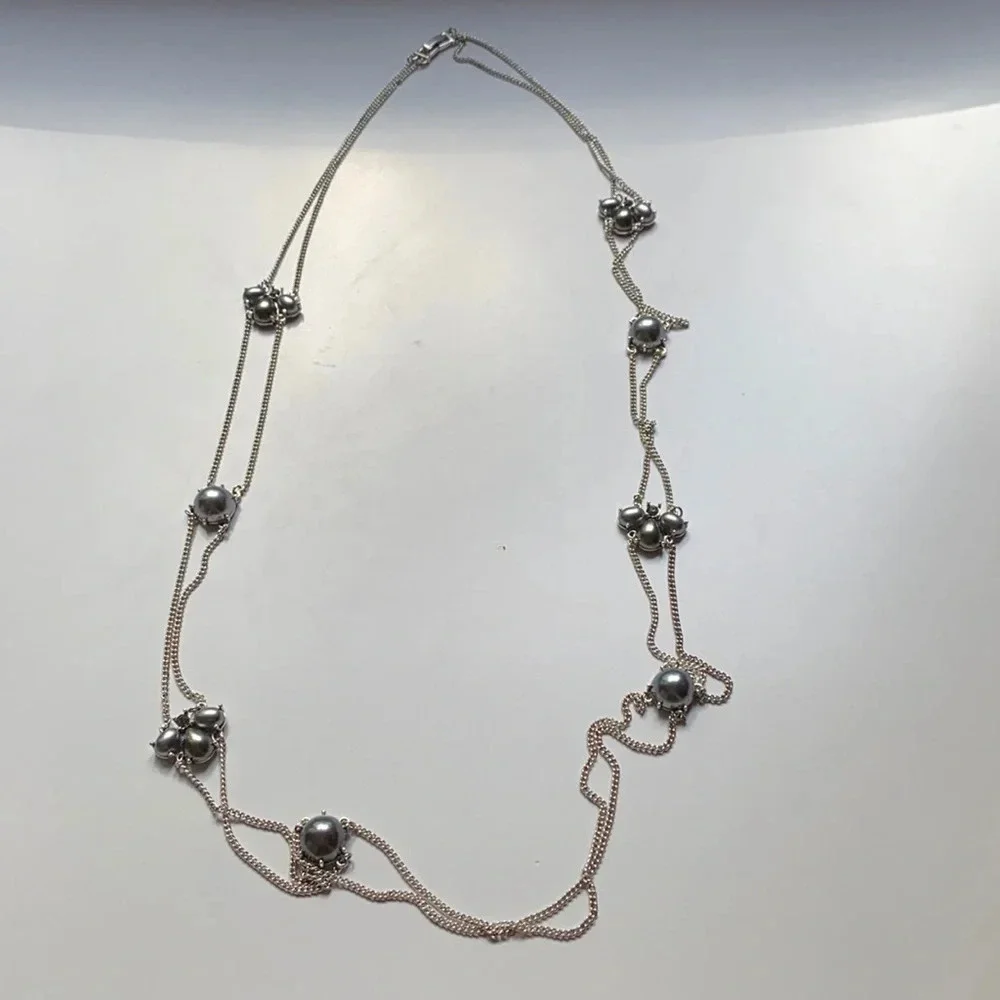 Monet pearl stone gam necklace 18 inches long silver look chain clasp